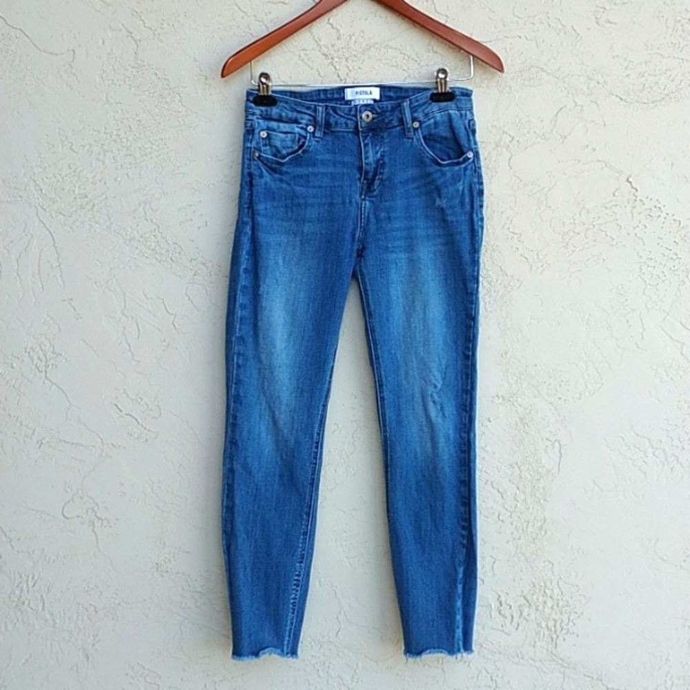 PISTOLA Skinny Distressed Jeans Raw Hem Ankle Length Size 28